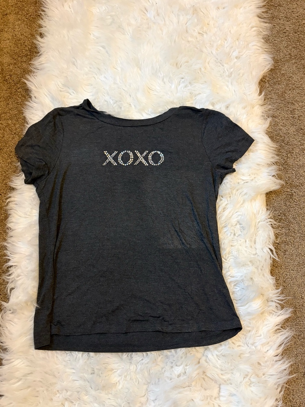 XOXO Rhinestone Logo Graphic Tee Dark Gray